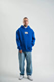 Unisex Kapşonlu Uzun Kol Patchli Nakışlı SweatShirt - Mavi