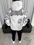 Kapşonlu Üç İplik Baskılı SweatShirt - Beyaz