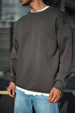Kışlık Bisiklet Yaka Üç İplik Basic SweatShirt - Antrasit