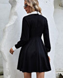 Kadın Uzun Kollu Gömlek Yaka Krep Kumaş Elbise