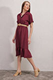 2292 Kemerli Elbise - Bordo