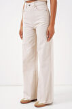 6704 Geniş Paça Yüksek Bel Kot Pantolon - Ekru