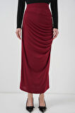 8035 Büzgülü Midi Etek - Bordo