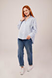 Çizgili Rahat Kesim Mavi Gömlek