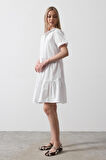 Kısa Kol Düğmeli Elbise - Beyaz