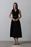 Sıfır Kollu Kemer Detaylı Elbise - Siyah
