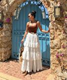 Katlı Pileli Etek - Ekru