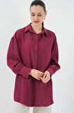 Çizgili Uzun Gömlek Tunik 5963 - Bordo