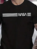Erkek Kısa Kollu NASA Baskı Bisiklet Yaka T-shirt