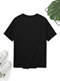 Baskılı Oversize Bisiklet Yaka T-shirt - Siyah