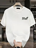 Baskılı Oversize Bisiklet Yaka T-shirt - Beyaz