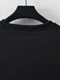 Baskılı Oversize Bisiklet Yaka T-shirt - Siyah