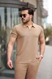 Erkek Yakalı Fermuarlı T-shirt Pantolon Ikili Rahat Takım
