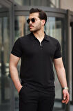 Erkek Yakalı Fermuarlı T-shirt Pantolon Ikili Rahat Takım