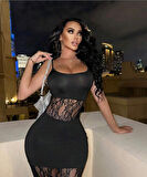 Kadın Dalgıç Kumaş Dantel Detaylı Maxi Boy Elbise