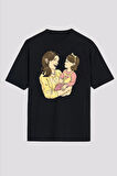 Anneler Gününe Özel Tasarım Anne Kız Baskılı T-shirt - Siyah