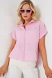 Çizgili Kısa Kol Gömlek 20324 - Pembe