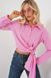 Bağlamalı Uzun Kol Gömlek 20325 - Pembe