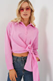 Bağlamalı Uzun Kol Gömlek 20325 - Pembe