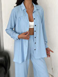Yakalı Düğmeli Uzun Kollu Gömlek Pantolon Ikili Takım - Bebek Mavisi