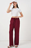 Geniş Paça Keten Pantolon 6735 - Bordo