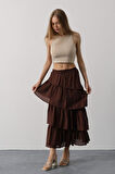 Katlı Kesim Uzun Etek - Kahve