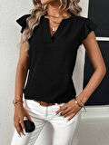 Kadın Kısa Kelebek Kollu V Yakalı Bluz