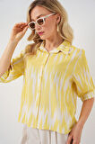 Desenli Kısa Kol Crop Gömlek 20337 - Sarı