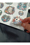 Çiçekler İçerisinde Sevimli Kediler Vintage Etiket Seti, Bullet Journal, Planlayıcı Stickers