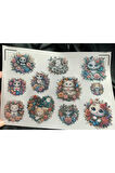 Çiçekler İçerisinde Sevimli Kediler Vintage Etiket Seti, Bullet Journal, Planlayıcı Stickers