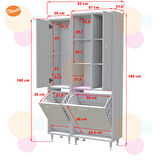 Modilayn Alaçatı İnci 92x165 cm 3 Kapaklı Kirli Çamaşır Dolabı Sepetli Banyo Dolabı