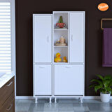 Modilayn Alaçatı İnci 92x165 cm 3 Kapaklı Kirli Çamaşır Dolabı Sepetli Banyo Dolabı