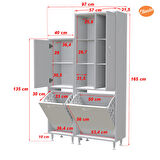 Modilayn Forbest İnci 97x165 cm 3 Kapaklı Kirli Çamaşır Dolabı Sepetli Banyo Dolabı