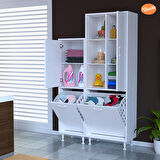 Modilayn Forbest İnci 97x165 cm 3 Kapaklı Kirli Çamaşır Dolabı Sepetli Banyo Dolabı