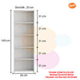 Modilayn Mutfak Dolabı 5 Raflı Arkalıklı Kitaplık Ofis Dolabı Çok Amaçlı Dolap Banyo Dolabı 