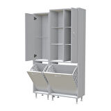 Modilayn ALAÇATI İNCİ 92x165x32 3 Kapaklı 2 Sepetli Banyo Dolabı Kirli Çamaşır Dolabı Mutfak Dolabı