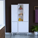 Modilayn ALAÇATI İNCİ 92x165x32 Banyo Dolabı Çok Amaçlı Dolap Kirli Çamaşır Sepetli Dolap