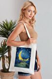 Starry Night Over The Rhône Model Baskılı Günlük Kullanım Özel Baskı Bez Omuz Çantası Hediyelik
