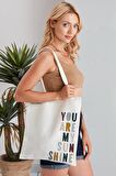 You Are My Sun Shine Model Baskılı Günlük Kullanım Özel Baskı Bez Omuz Çantası Hediyelik Tote Bag