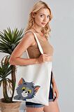 Küçük Tom Model Baskılı Günlük Kullanım Özel Baskı Bez Omuz Çantası Hediyelik Tote Bag