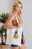 Astronot Model Baskılı Günlük Kullanım Özel Baskı Bez Omuz Çantası Hediyelik Tote Bag