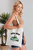 Beep Beep Model Baskılı Günlük Kullanım Özel Baskı Bez Omuz Çantası Hediyelik Tote Bag