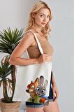 Zootopia Model Baskılı Günlük Kullanım Özel Baskı Bez Omuz Çantası Hediyelik Tote Bag