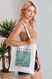 Almond Blossom Vincent Van Gogh Model Baskılı Günlük Kullanım Özel Baskı Bez Omuz Çantası Hediyelik