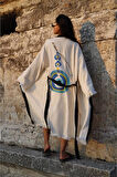 Müslin Kimono %100 Pamuklu Nazar Boncuk Baskılı Desenli Bornoz Kaftan Sabahlık