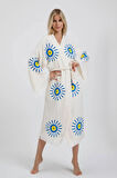 Müslin Kimono %100 Pamuklu Nazar Boncuk Baskılı Desenli Bornoz Kaftan Sabahlık