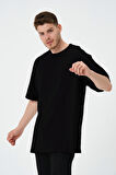 Erkek Oversize Bol Kalıp Bisiklet Yaka Siyah T-Shirt
