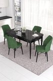 Eva Serisi 80x132 Açılabilir Mdf Mutfak Masası Takımı Siyah Mermer Desen Masa 4 Haki Yeşil Sandalye