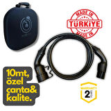 Evoşarj Elektrikli Otomobil Şarj Ara Kablosu 22 Kw, 32 Amper, 10 Metre TPU Kablo, Siyah, Özel Çantalı.