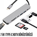  7in1 Type-C HDMI Çevirici Hub Çoklayıcı Tablet-PC-Telefon-TV Adaptör HDMI 4K/USB/TF/SD/TYPEC Giriş